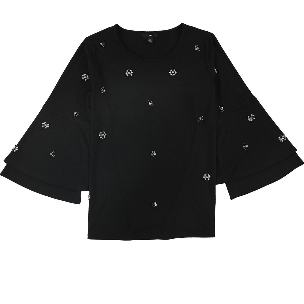 Alfani Black Bell Sleeve Blouse with Embellishments
